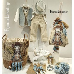 Πλήρες Σετ Βάπτισης Αγοριού Little Cowboy – Επιλογή Ψάθινο Καλάθι, Βαλίτσα ή Ξύλινο Κουτί