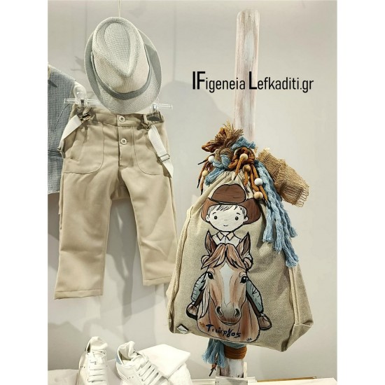 Πλήρες Σετ Βάπτισης Αγοριού Little Cowboy – Επιλογή Ψάθινο Καλάθι, Βαλίτσα ή Ξύλινο Κουτί