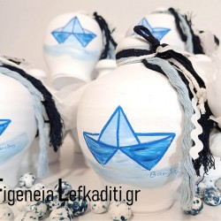 Μπομπονιέρα βάπτισης  "Καραβάκι" Blue Navy / κουμπαράς ζωγραφισμένος στο χέρι με όνομα παιδιού