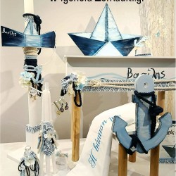 Βιβλίο Ευχών Βάπτισης Αγοριού "Καραβάκι" Blue Navy με Ευχές – Χειροποίητο