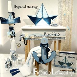 Σετ Βάπτισης Αγοριού "Καραβάκι" Blue Navy / Πακέτο Βάπτισης με Ξύλινο Θρανίο & Καρέκλα