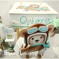 Βαπτιστικό Σετ Αγόρι Αρκουδάκι Πιλότος σε Αεροπλάνο / κουτί Θρανίο