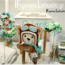 Βαπτιστικό Σετ Αγόρι Αρκουδάκι Πιλότος σε Αεροπλάνο / κουτί Θρανίο