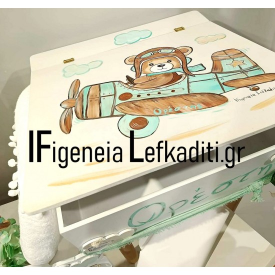 Βαπτιστικό Σετ Αγόρι Αρκουδάκι Πιλότος σε Αεροπλάνο / κουτί Θρανίο