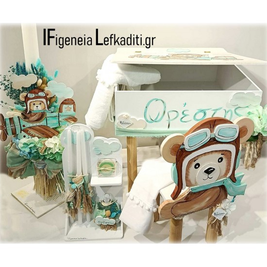 Βαπτιστικό Σετ Αγόρι Αρκουδάκι Πιλότος σε Αεροπλάνο / κουτί Θρανίο