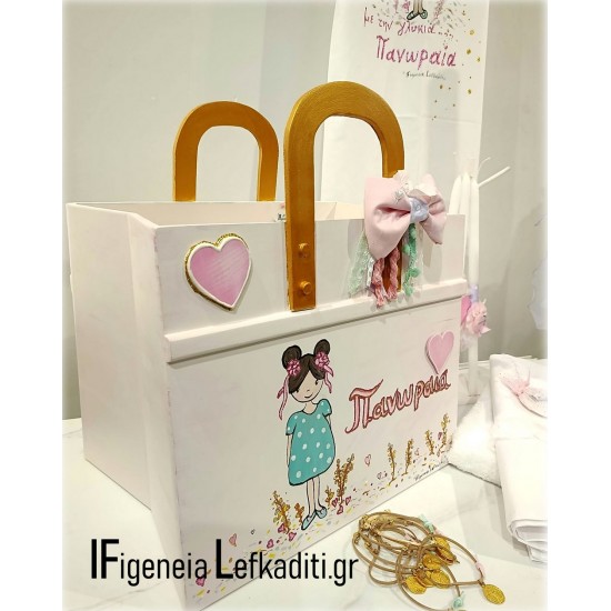 Βαπτιστικό Σετ Κοριτσιού Baby Girl Floral – Ζωγραφισμένο στο Χέρι με Ξύλινο Κουτί