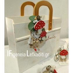 Σετ Βάπτισης Κοριτσιού Μανιτάρι με Ξύλινη Τσάντα Vintage
