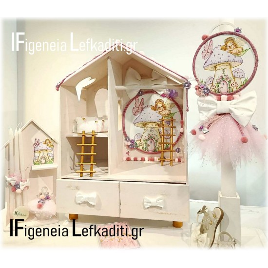 Σετ Βάπτισης Κορίτσι Νεράιδα στο Δάσος / Πεταλούδα & Μανιτάρια με Κουκλόσπιτο