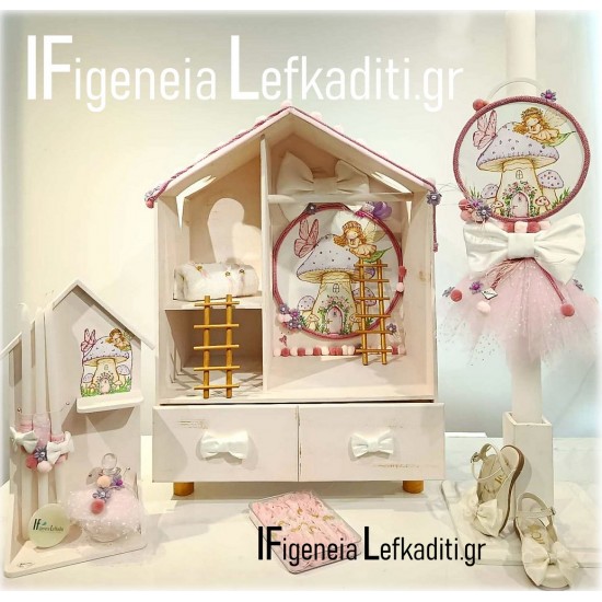 Σετ Βάπτισης Κορίτσι Νεράιδα στο Δάσος / Πεταλούδα & Μανιτάρια με Κουκλόσπιτο