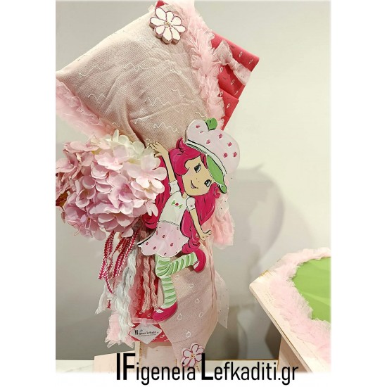 Βαπτιστικό σετ κοριτσιού Φράουλα / strawberry με ξύλινο κουτί "Φραουλόσπιτο" - Χειροποίητη Κατασκευή & Ζωγραφική στο Χέρι