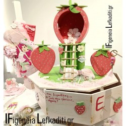 Βαπτιστικό σετ κοριτσιού Φράουλα / strawberry με ξύλινο κουτί "Φραουλόσπιτο" - Χειροποίητη Κατασκευή & Ζωγραφική στο Χέρι