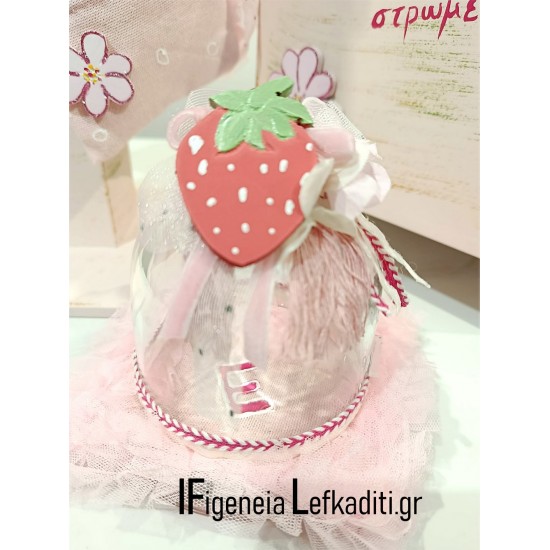 Επίσημη συσκευασία πολυτελείας βαπτιστικού σταυρού "Φράουλα / Φραουλόσπιτο"