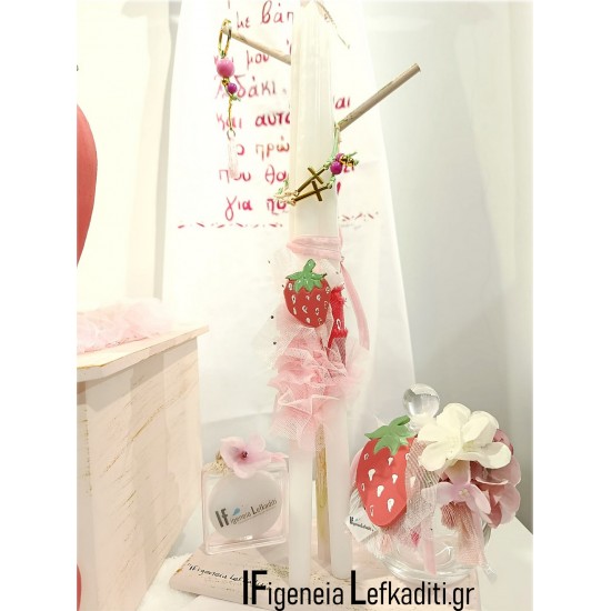 Βαπτιστικό σετ κοριτσιού Φράουλα / strawberry με ξύλινο κουτί "Φραουλόσπιτο" - Χειροποίητη Κατασκευή & Ζωγραφική στο Χέρι