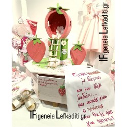 Χειροποίητη ποδιά βάπτισης για νονό / νονά  "Φράουλα / strawberry"