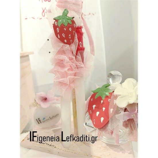 Βαπτιστικό σετ κοριτσιού Φράουλα / strawberry με ξύλινο κουτί "Φραουλόσπιτο" - Χειροποίητη Κατασκευή & Ζωγραφική στο Χέρι