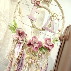 Boho Βαπτιστικό σετ "Ονειροπαγίδα / Dreamcatcher - Flower" με Μονόγραμμα |ΠΛΗΡΗΣ Ρομαντικό Πακέτο βάπτισης για Κορίτσι