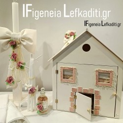 Ρομαντικό Σετ Βάπτισης Κοριτσιού με Κουκλόσπιτο "Φιόγκος - Rose Flower"