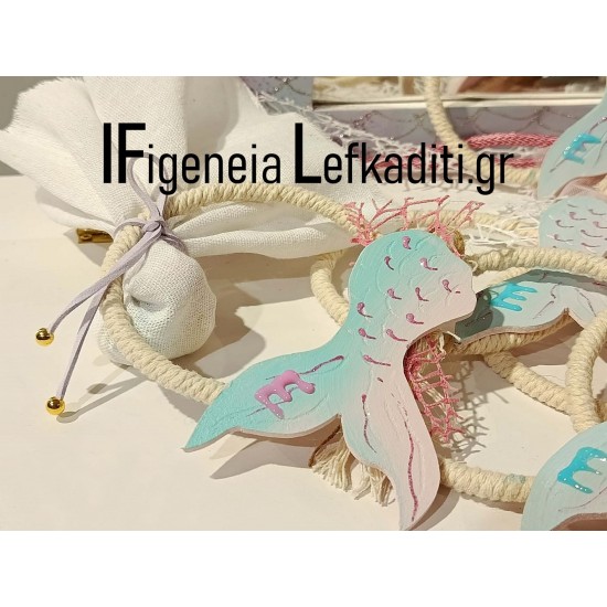 Βαπτιστικό Σετ Κοριτσιού Γοργόνα / Boho Mermaid Baptism Set με Ξύλινο Μπουντουάρ & Καρέκλα Αχιβάδα