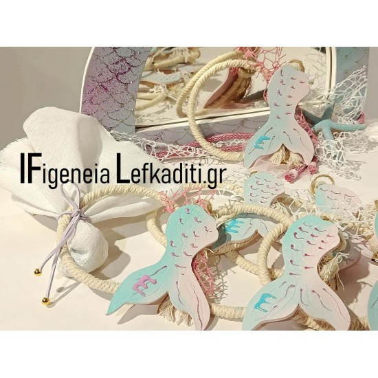 Βαπτιστικό Σετ Κοριτσιού Γοργόνα / Boho Mermaid Baptism Set με Ξύλινο Μπουντουάρ & Καρέκλα Αχιβάδα