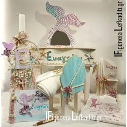 Βαπτιστικό Σετ Κοριτσιού Γοργόνα / Boho Mermaid Baptism Set με Ξύλινο Μπουντουάρ & Καρέκλα Αχιβάδα