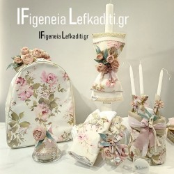 Ρομαντικό Flower Σετ Βάπτισης Κοριτσιού Vintage με Backpack – Χρώματα & Θέμα Επιλογής