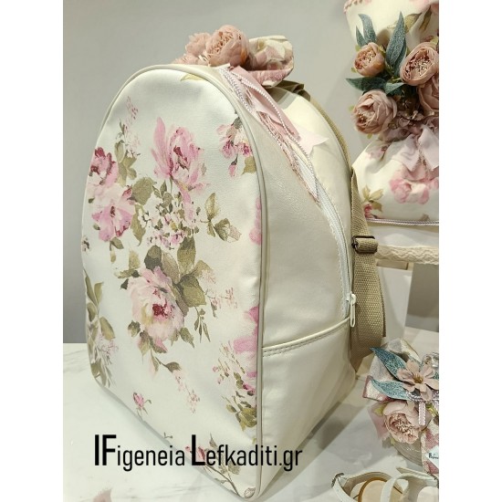 Ρομαντικό Flower Σετ Βάπτισης Κοριτσιού Vintage με Backpack – Χρώματα & Θέμα Επιλογής