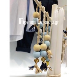 Boho Μαρτυρικά Βάπτισης μπεγλέρια και βραχιόλια “Μονόγραμμα blue»