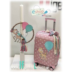 Σετ Βάπτισης Ελαφάκι με βαλίτσα ταξιδιού ζωγραφισμένη στο χέρι