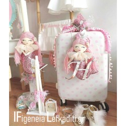 Σετ βάπτισης για κορίτσι Γοργόνα με χειροποίητη κούκλα και αρχικό ονόματος 