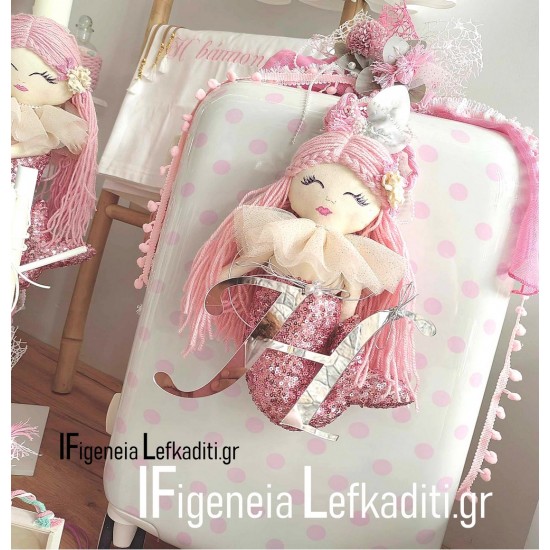 Σετ βάπτισης για κορίτσι Γοργόνα με χειροποίητη κούκλα και αρχικό ονόματος 